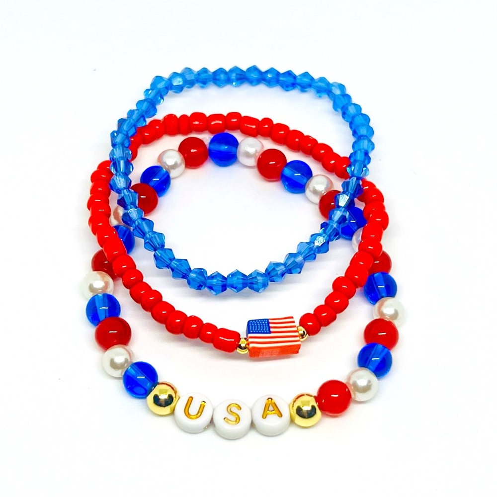 Handmade Fourth of July patriotic bracelet stack